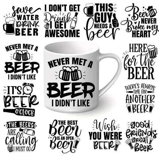 Beer Lover UV Transfer Stickers 12pcs Waterproof Self Adhesive St