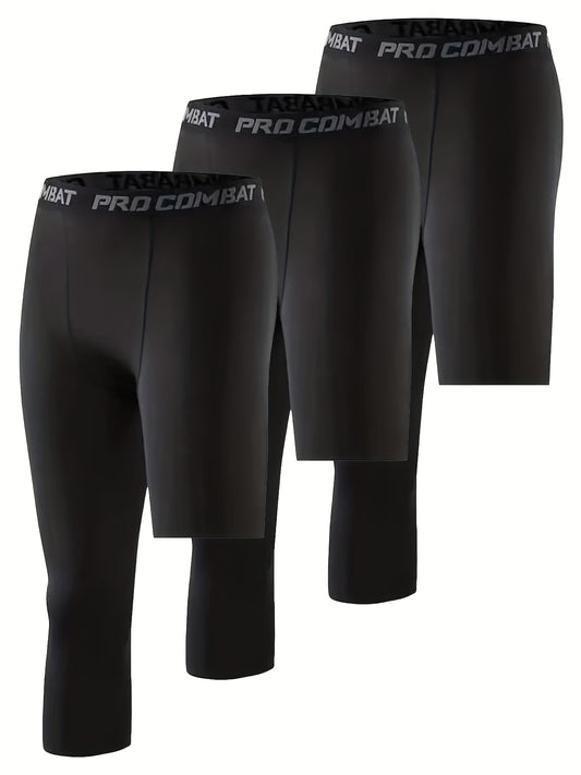 Men's Asymmetric Compression Pants 3pcs Set Quick Dry Leggings for Fitness