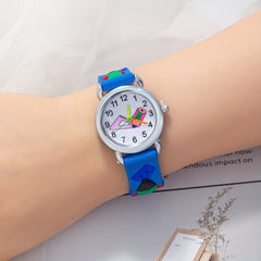 Kids Crayon Print Silicone Quartz Watch for Gift