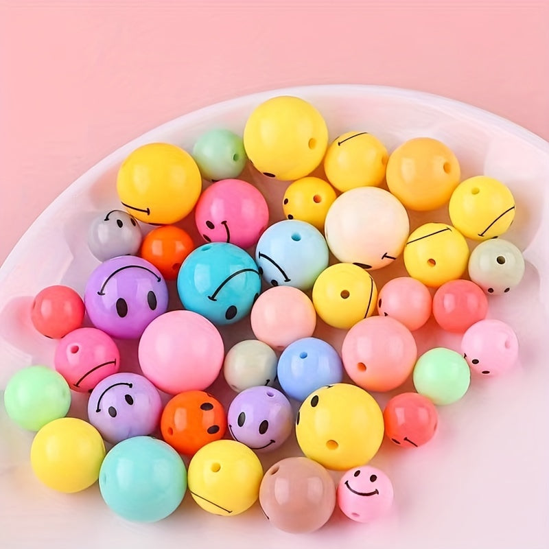 5pcs 16mm Acrylic Round Happy Face Beads Necklace Diy Children's Beaded