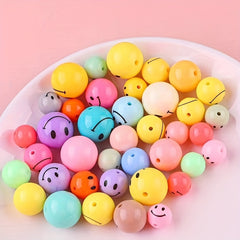5pcs 16mm Acrylic Round Happy Face Beads Necklace Diy Children's Beaded