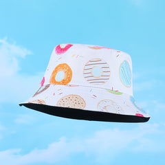 Donut Print Bucket Hat Reversible Sunscreen Fisherman Cap