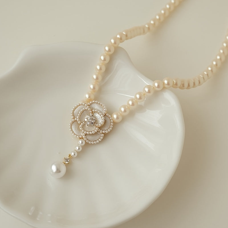 Camellia Pearl Necklace Sweet Flower Charms Jewelry Gift For Women