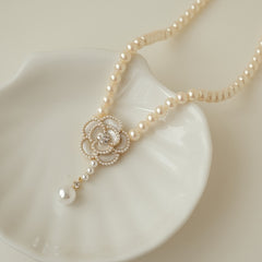 Camellia Pearl Necklace Sweet Flower Charms Jewelry Gift For Women
