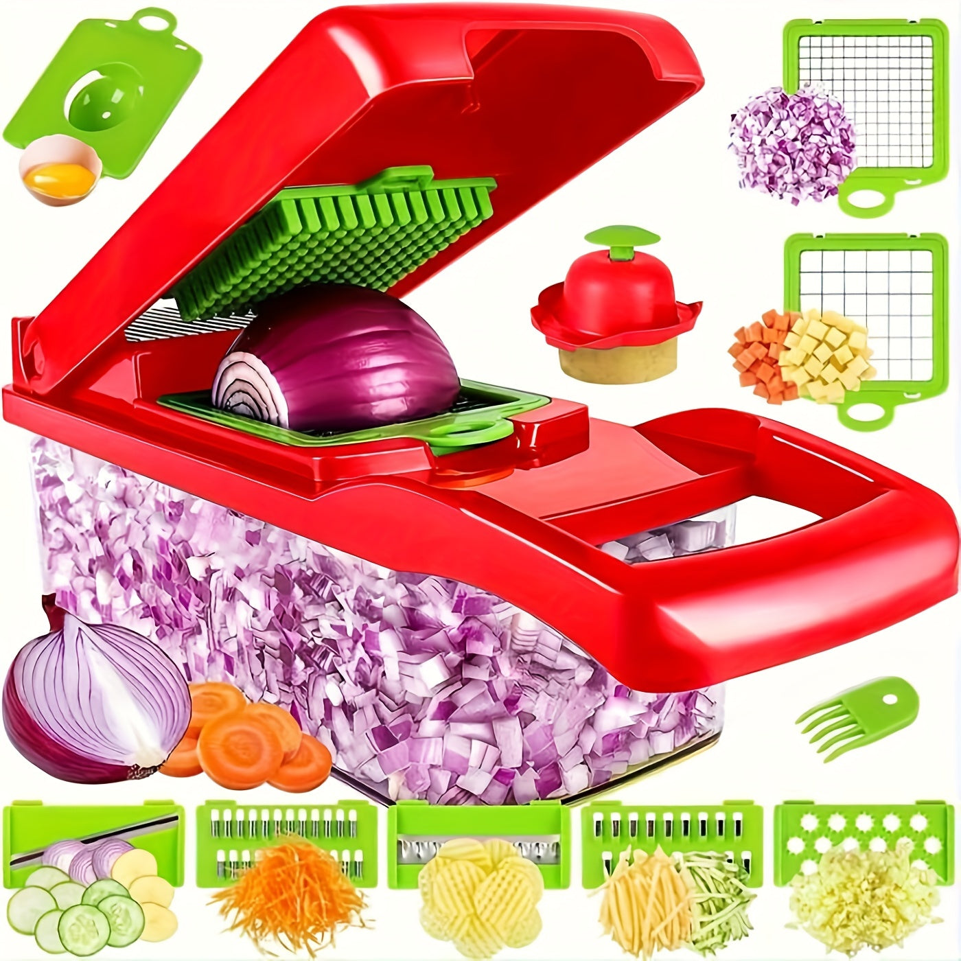 15 in 1 Kitchen Vegetable Chopper with 8 Stainless Steel Blades