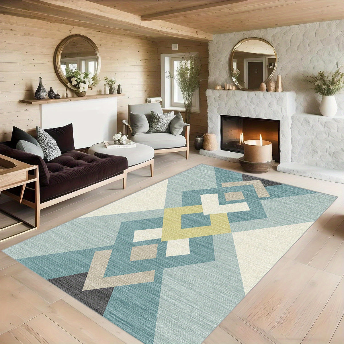 Soft Modern Geometric Carpet Floor Mat Non Slip Area Rugs for Living Room