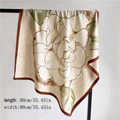 Floral Print Square Scarf Silk Shawl Twill Satin Bandana Spring Summer
