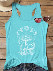  Mushroom Print Round Neck Tank Top