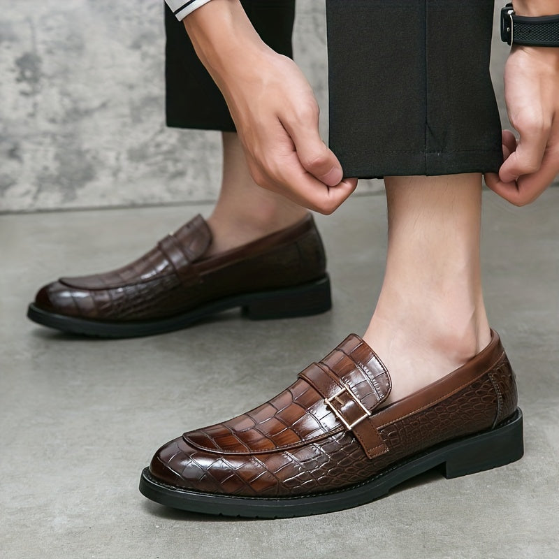 Men's Crocodile Print Pointed Toe Slip On Loafer Shoes