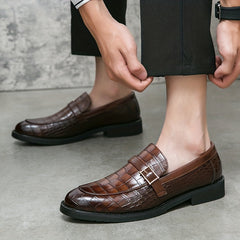 Men's Crocodile Print Pointed Toe Slip On Loafer Shoes