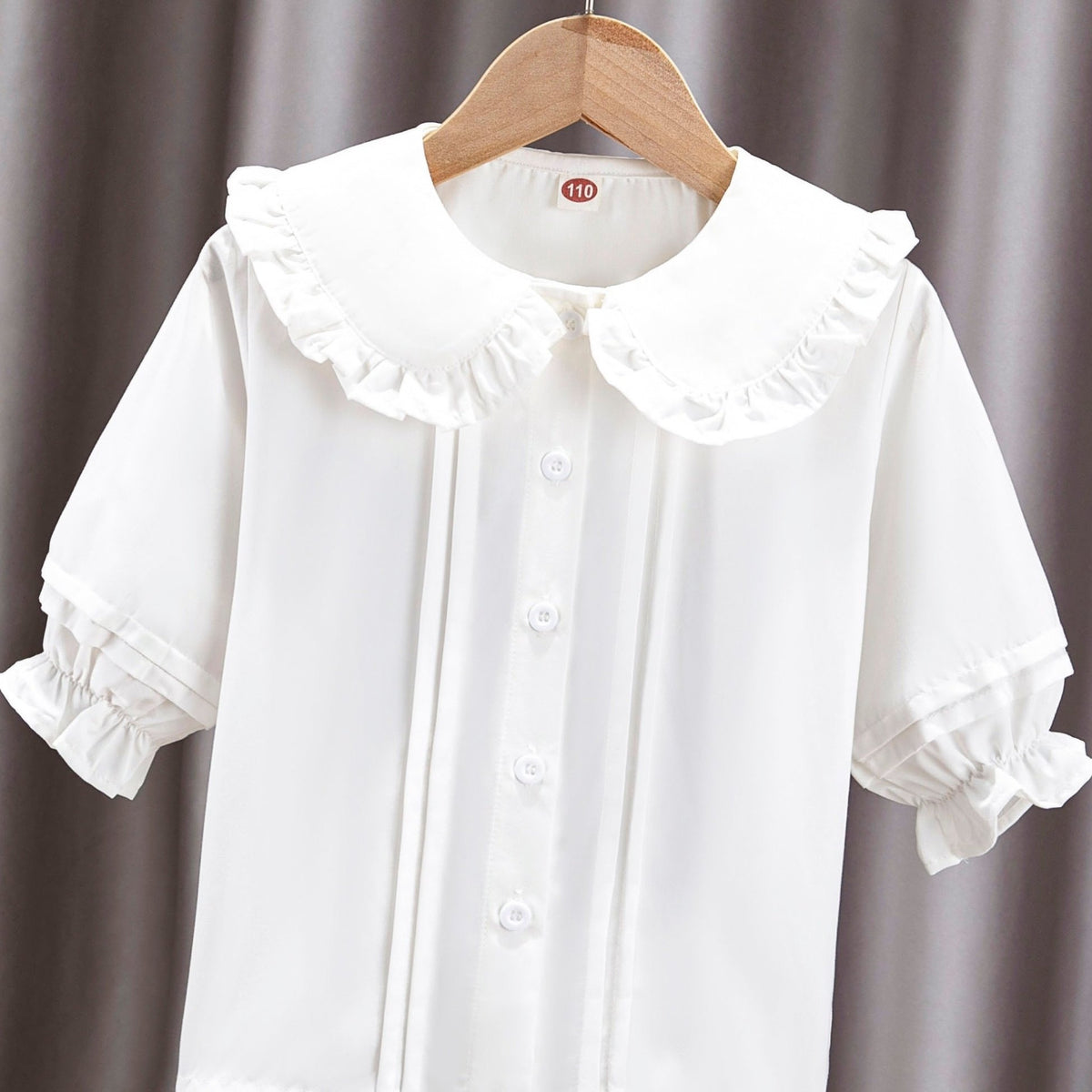 Girls Doll Collar Pleated Button Shirt Top for Summer