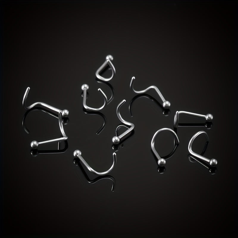 50Pcs Stainless Steel Nose Studs Ring Set Body Piercing Jewelry
