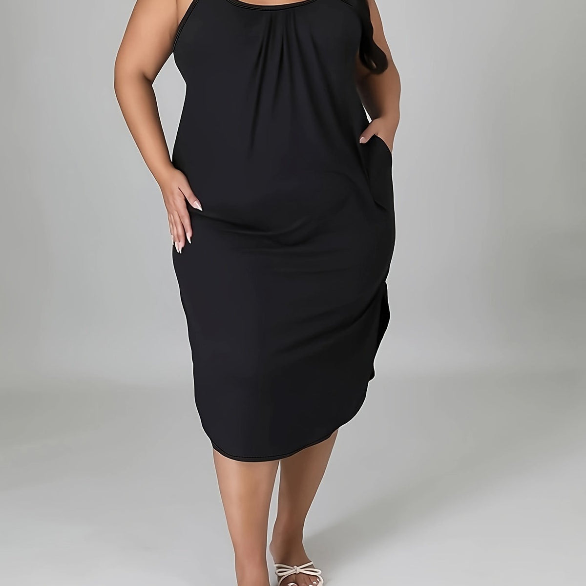 Casual Sexy Plus Solid Bodycon Dress High Stretch Summer Dress