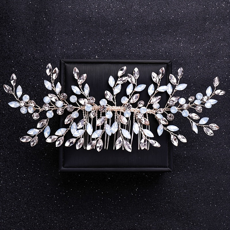 Silvery Faux Pearl Crystal Hair Comb Wedding Hair Accessories For Bride Women