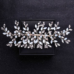 Silvery Faux Pearl Crystal Hair Comb Wedding Hair Accessories For Bride Women