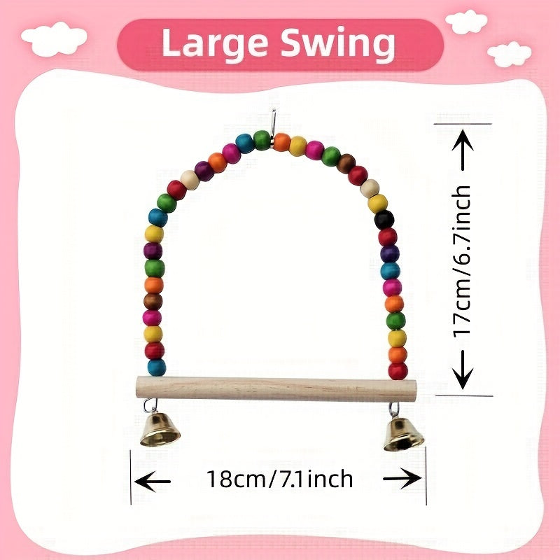 Colorful Bird Swing Toy with Bell and Perch for Parakeets