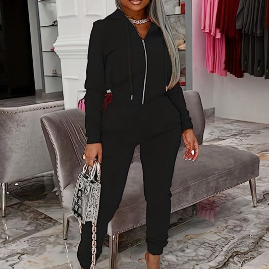 Women's Plus Zipper Long Sleeve Coat & Pants Set