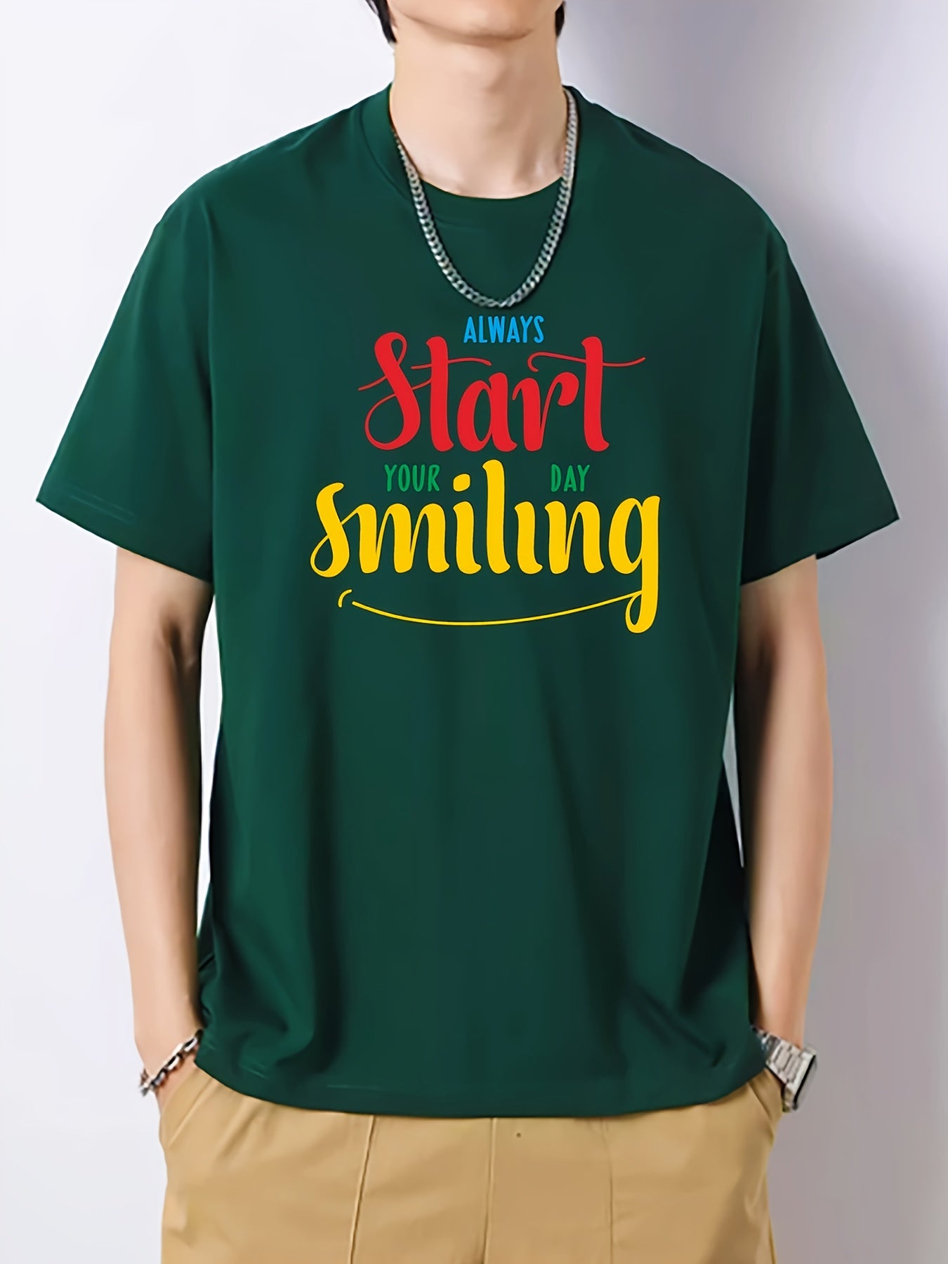 Men's Colorful Letters Print Slim Fit Top For Spring Summer