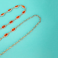 Red Crystal Inlaid Waist Chain Golden Belly Chain Vintage Girdle