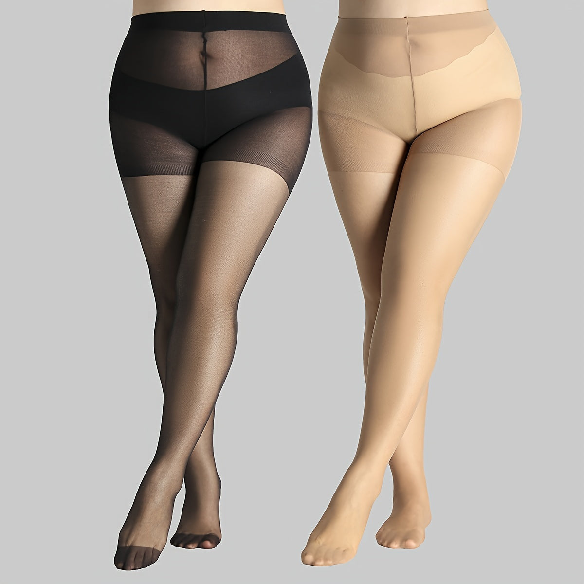 2 Pairs Plus Size Casual Stockings Set Women's Plus Control Top Pantyhose