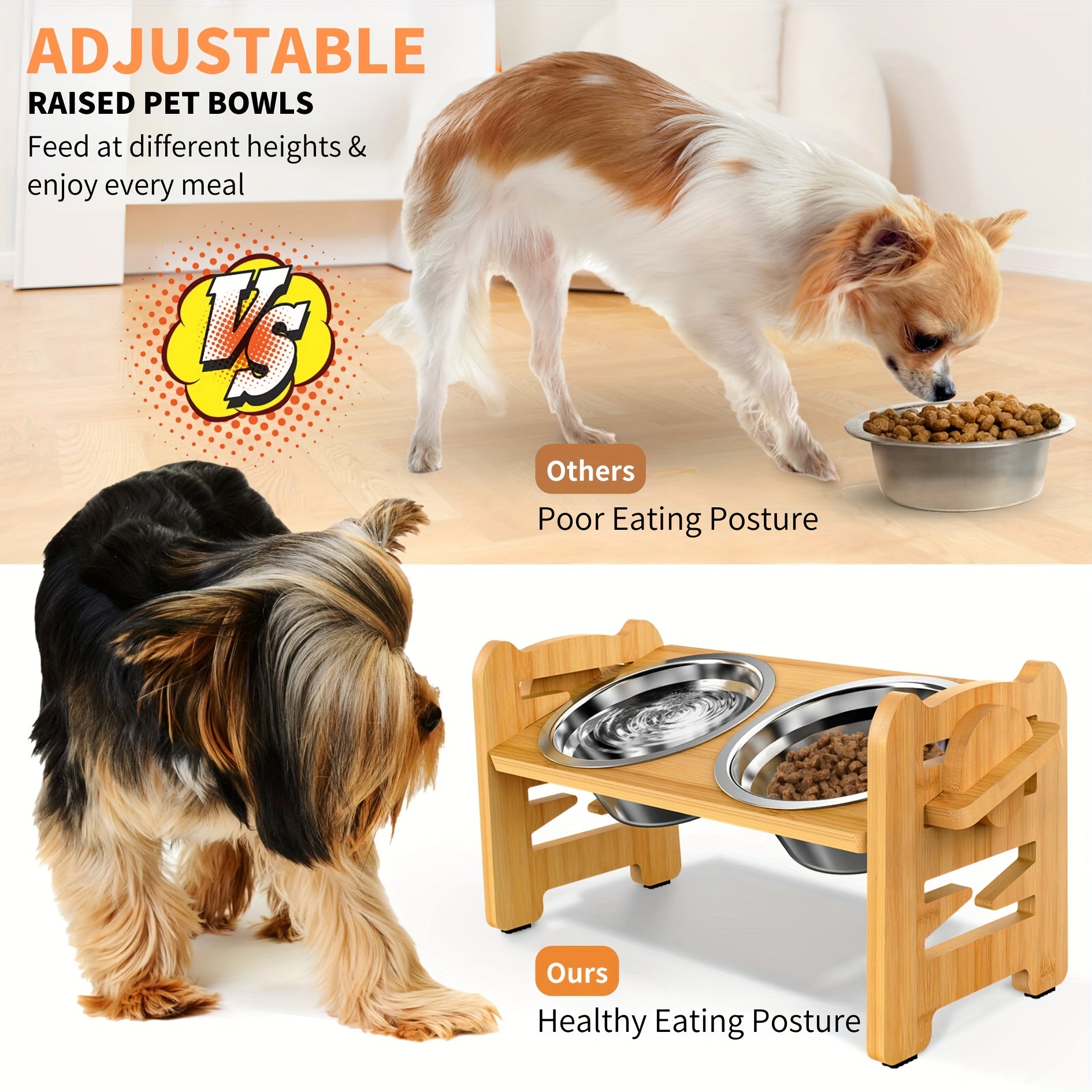 Adjustable Elevated Dog Bowls with 2 Stainless Steel Bowls