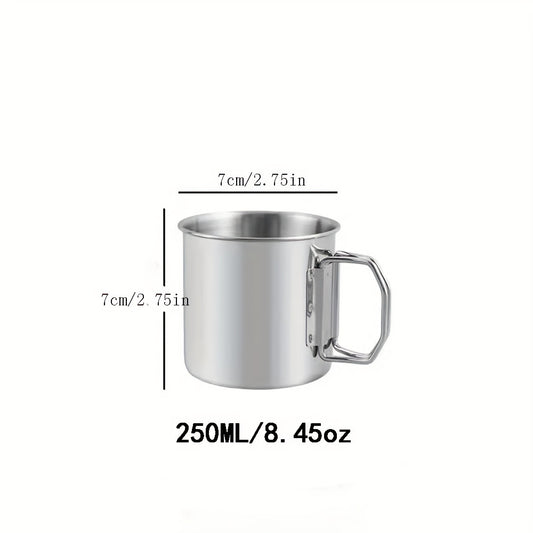 Portable 304 Stainless Steel Camping Cup w/ Carabiner Clip & Foldable Handle