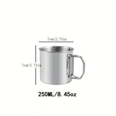 Portable 304 Stainless Steel Camping Cup w/ Carabiner Clip & Foldable Handle