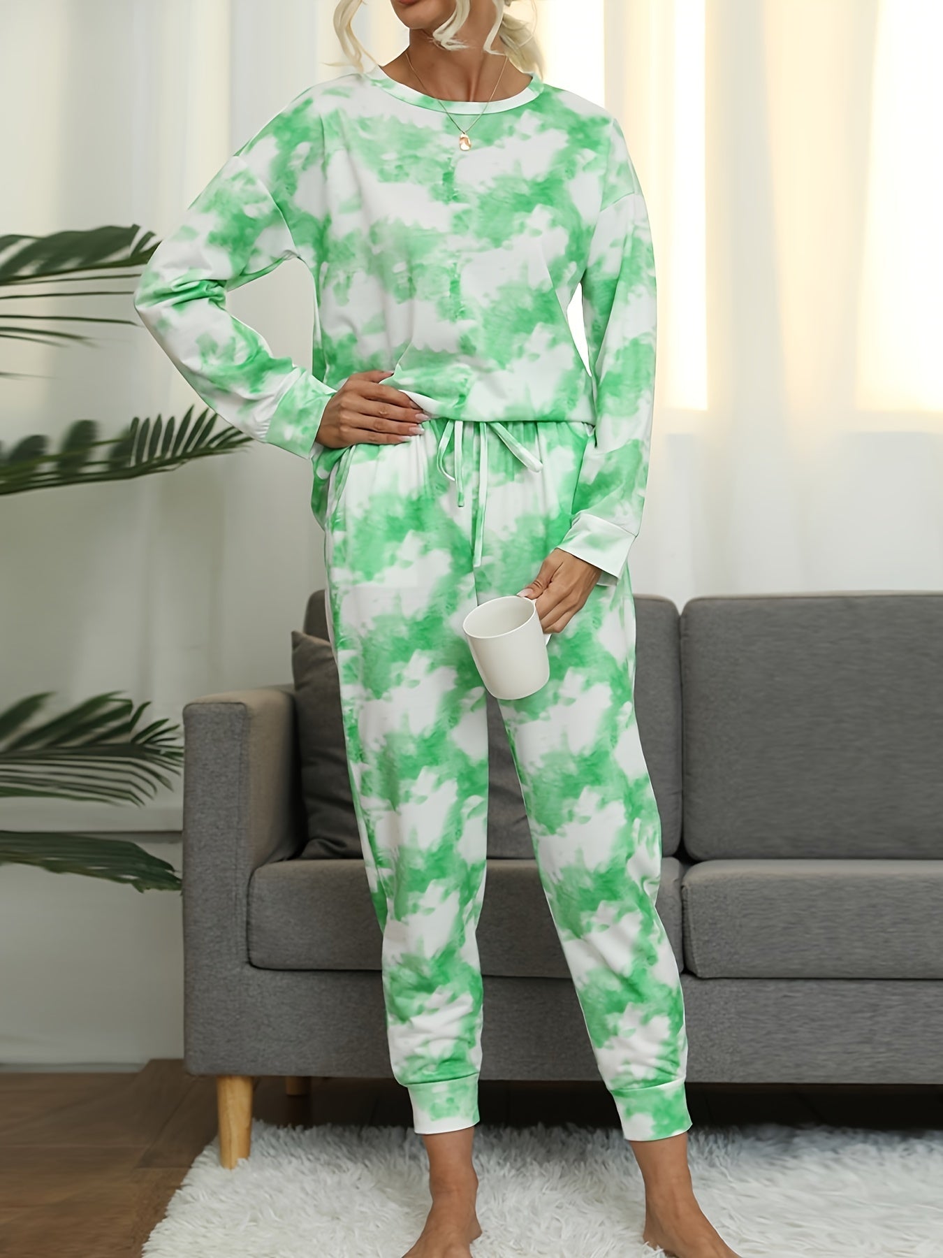 Tie Dye Print Lounge Set Long Sleeve Top & Pants