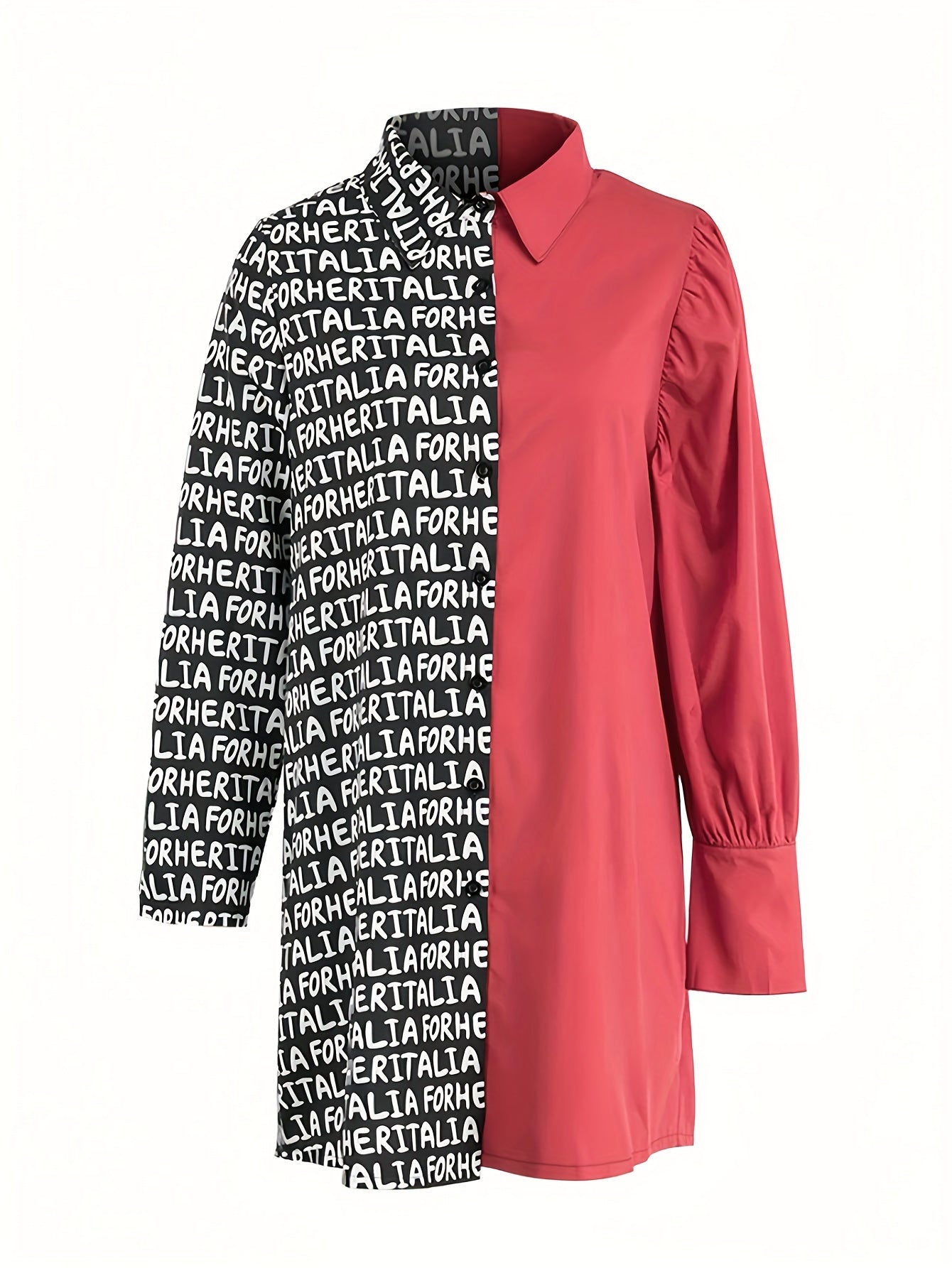  Colorblock Letter Print Button Up Blouse
