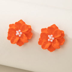 Orange Camellia Flower Stud Earrings For Women Girls 1Pair