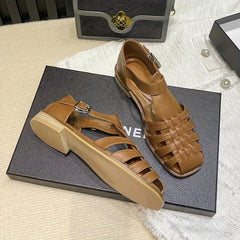 Women's Square Toe Buckle Strap Flat Sandals