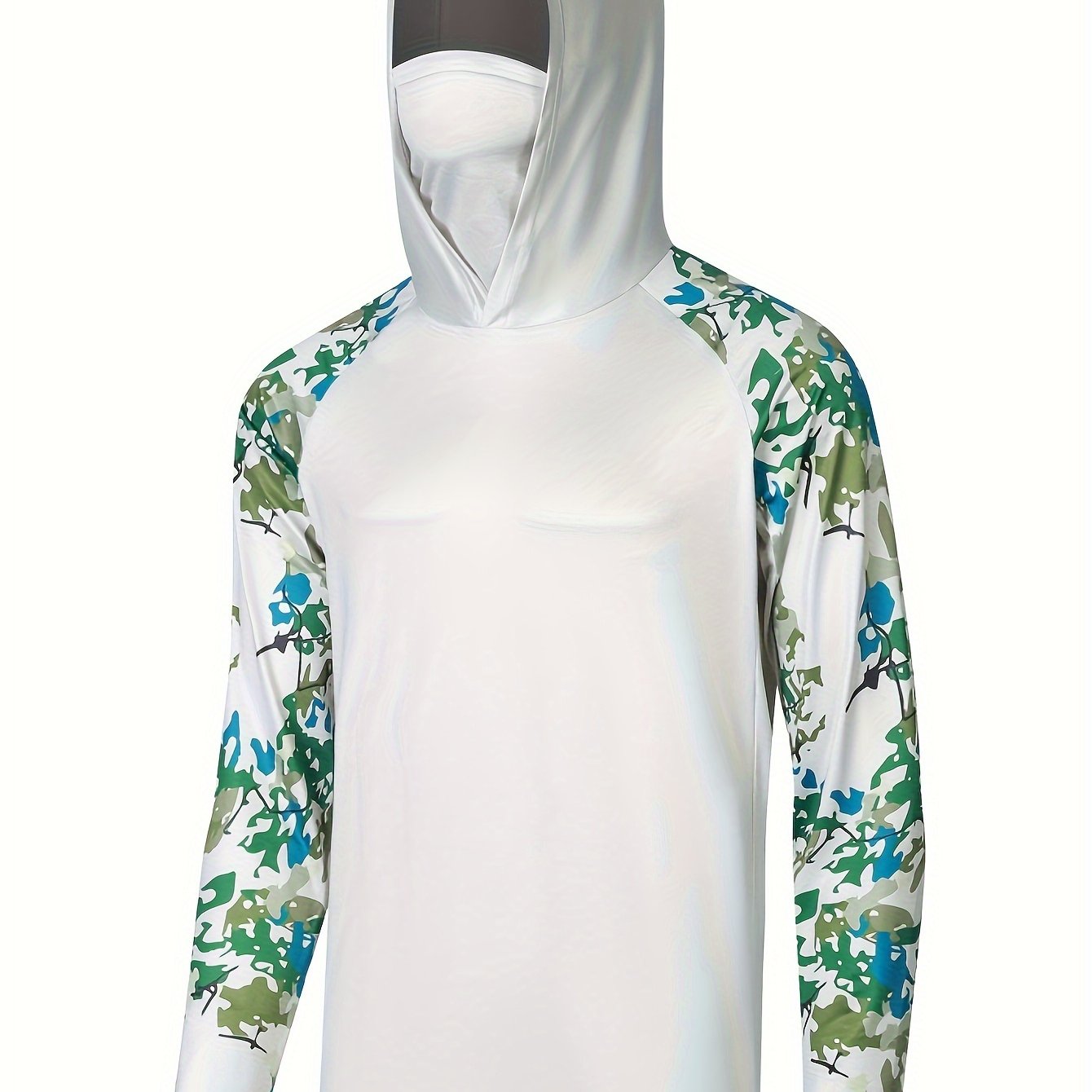 Men's UPF 50 Sun Protection Hoodie With Mask Leaf Pattern Long Sleeve