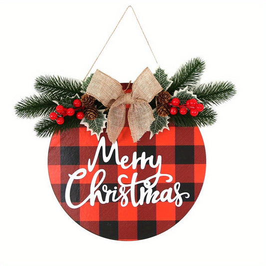 Christmas Wooden Hanging Home Decoration Bowknot Doorplate Ornament