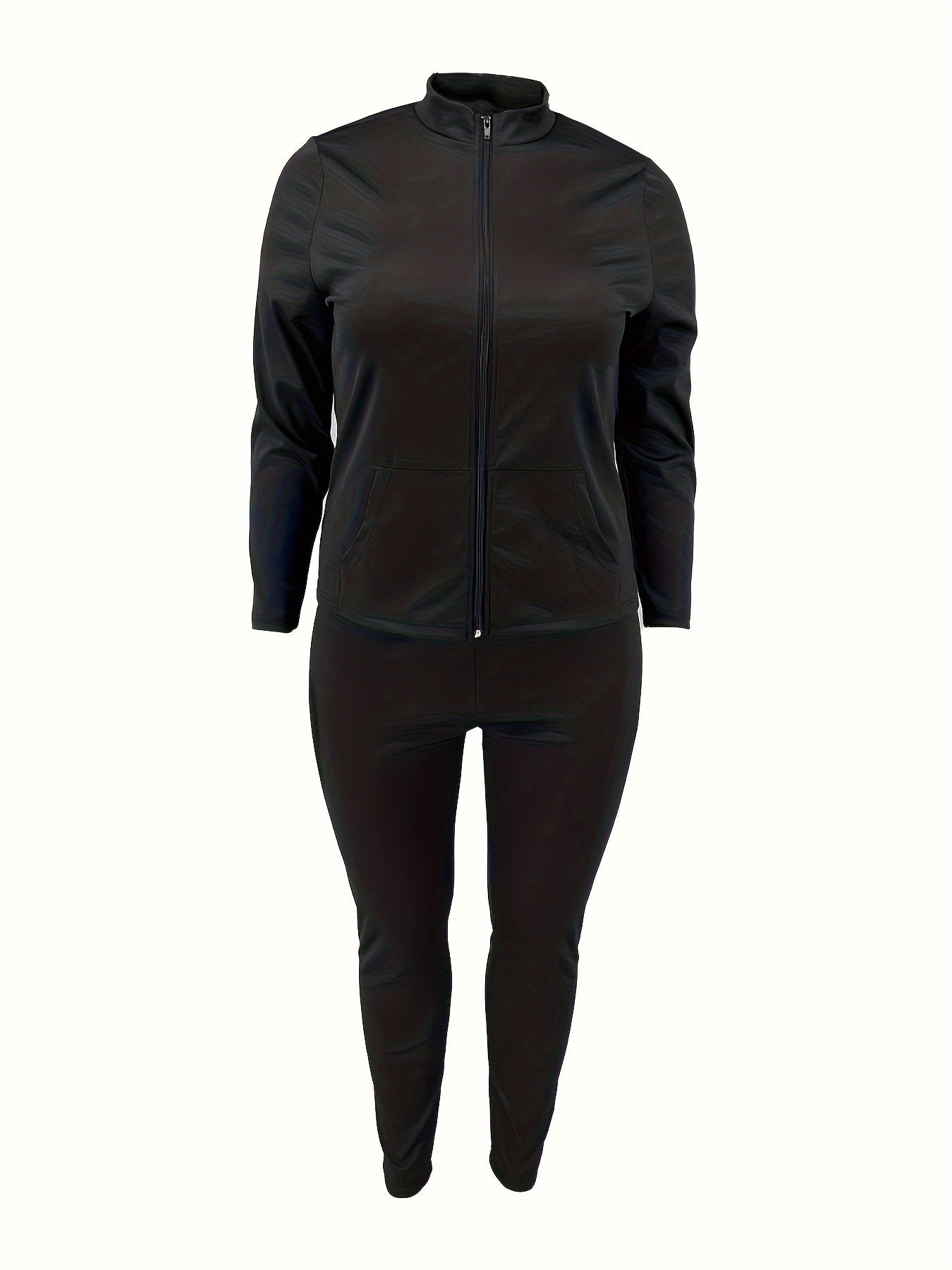 Women's Plus Size Sporty 2 Piece Set: Solid Long Sleeve Coat & Pants