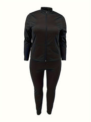 Women's Plus Size Sporty 2 Piece Set: Solid Long Sleeve Coat & Pants