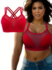  Sports Bra Solid Hollow Out Round Neck Criss Cross Bra