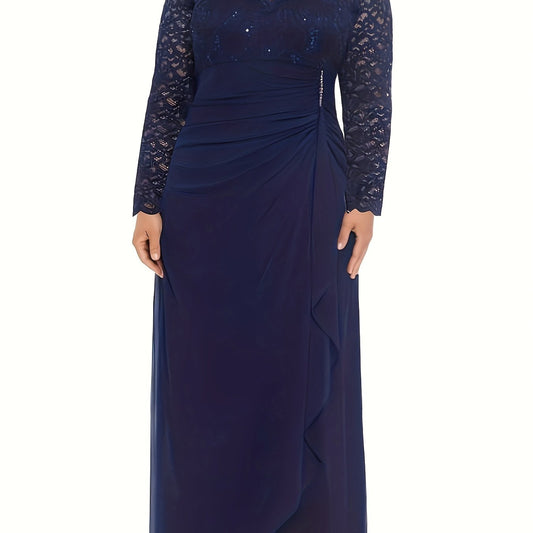  Lace V Neck Long Sleeve Maxi Bridesmaid Dress