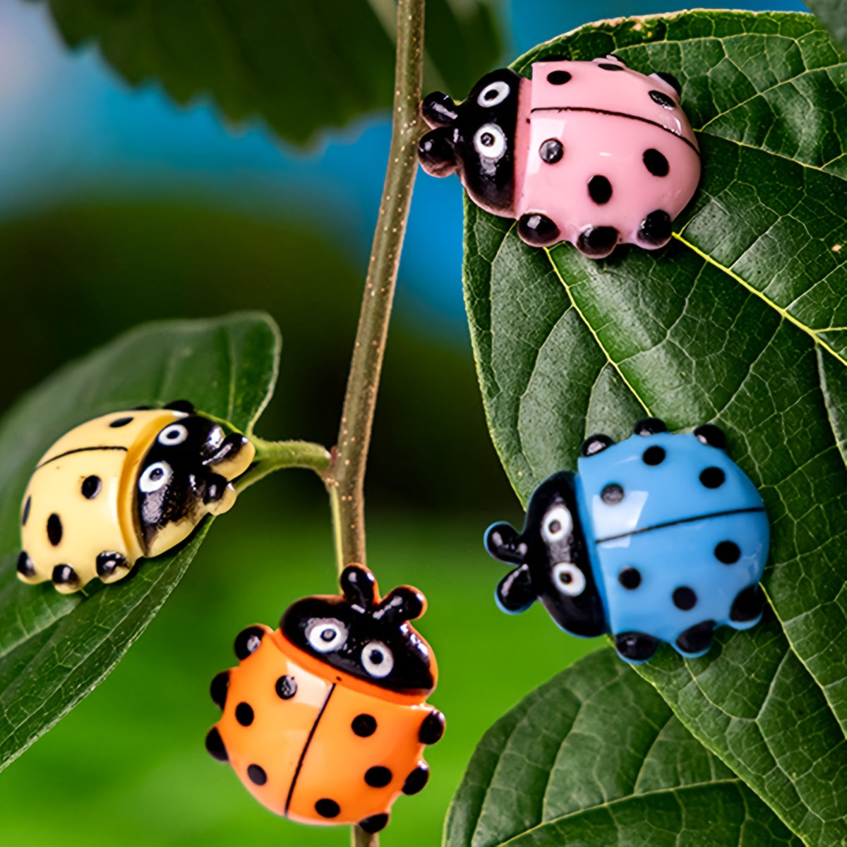 6pcs Ladybug Figurines Cartoon Resin Bugs for DIY Crafts Garden Decor