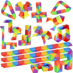 6pc Mini Rainbow Fidget Snake Cube Puzzle Toys for Youngsters Ages 3