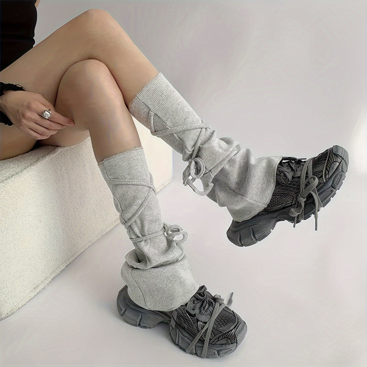Solid Strappy Leg Warmers Y2K Flare Socks