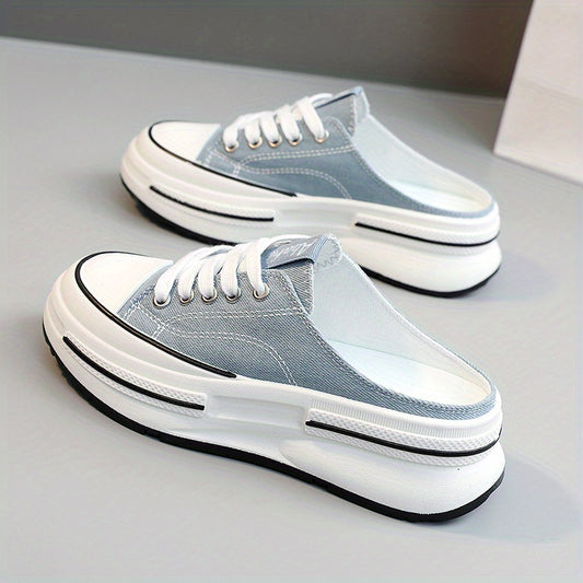 Women's Platform Canvas Shoes Mule Sneakers Lace Up Comfortable Walking