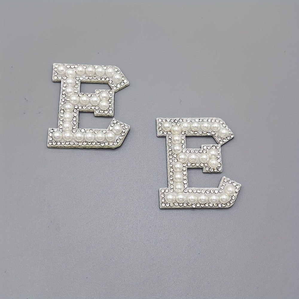 2pcs Pearl Rhinestone Letter Patch Sticker DIY Clothes Decoration