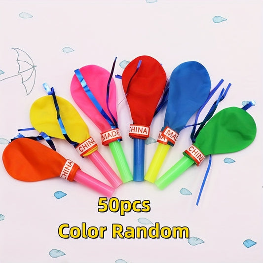 50pcs Metallic Whistle Balloons Fringed Assorted Colors for Parties & Outdoor