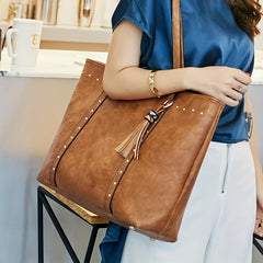 Vintage Large Tote Bag Retro PU Leather Shoulder Bag Women's Handbag