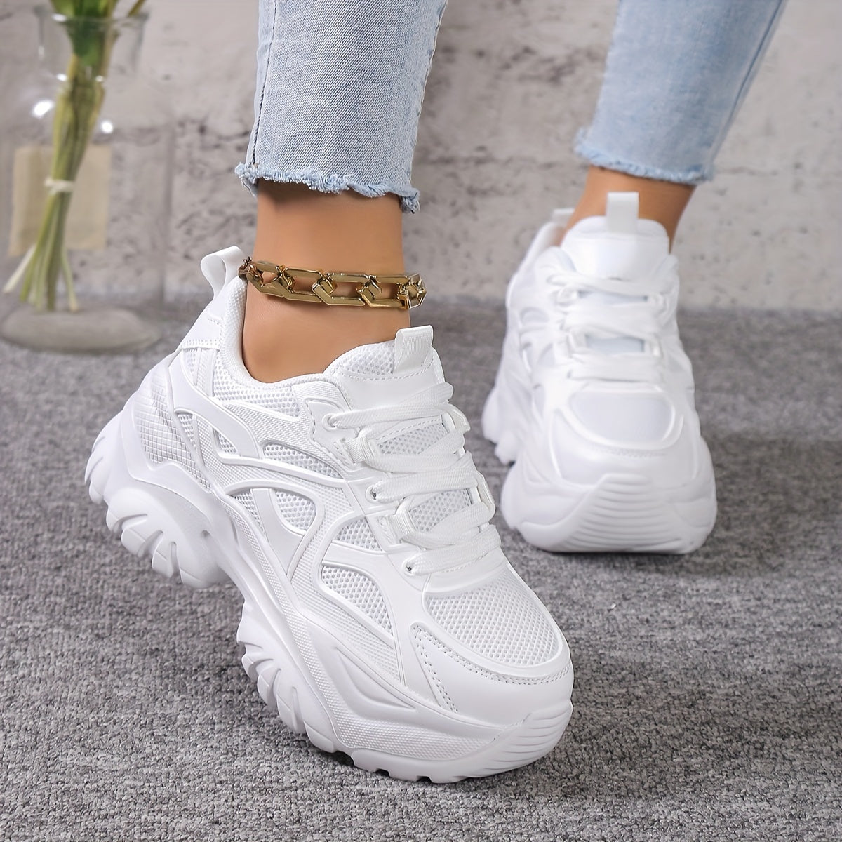 Women's Preppy Heighten Chunky Sneakers Non Slip Casual Running Shoes