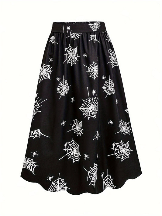  Halloween Spider Web Print Maxi Skirt