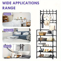 Entryway Coat Rack Shoe Rack with Storage Shelves & Hooks