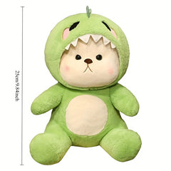 9.84in Plush Bear Toy in Green Dinosaur Costume