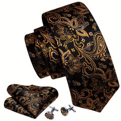 Barry Wang Men's Paisley Jacquard Tie Pocket Square Cufflinks Set