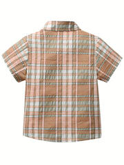 Boys Plaid Short Sleeves Shirt Preppy Style For Summer Kids Clothes